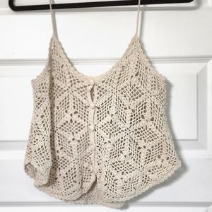 Oatmeal Crochet Button Front Tank